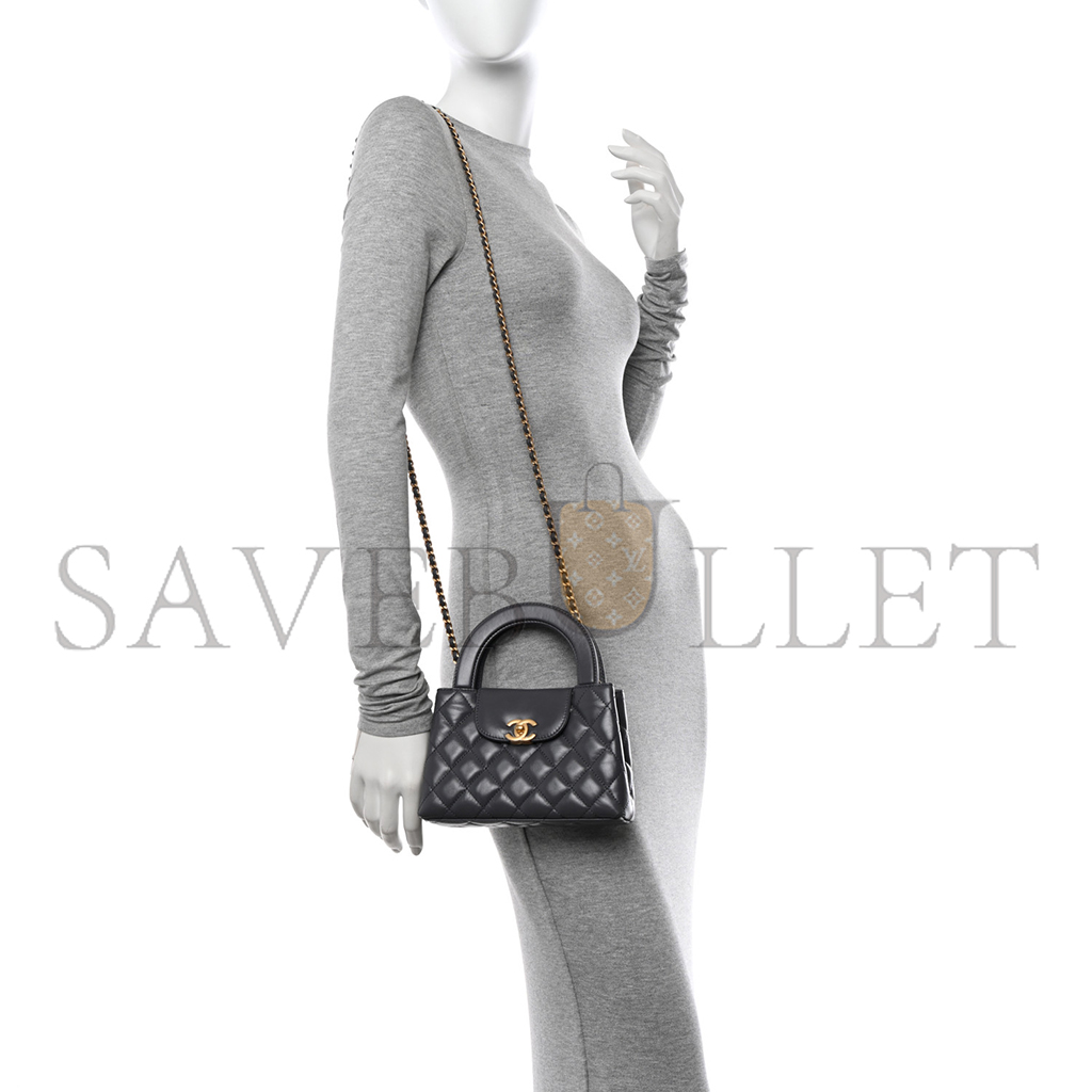 CHANEL MASTER KELLY BAG QUILTED GREY SHINY CALFSKIN AGED GOLD HARDWARE  (19*13*7cm)